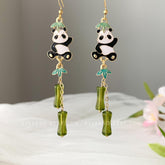 Bamboo and Panda Earrings, Japanese Fan Earrings, Bamboo Fan Earring, Unique Oriental Earrings